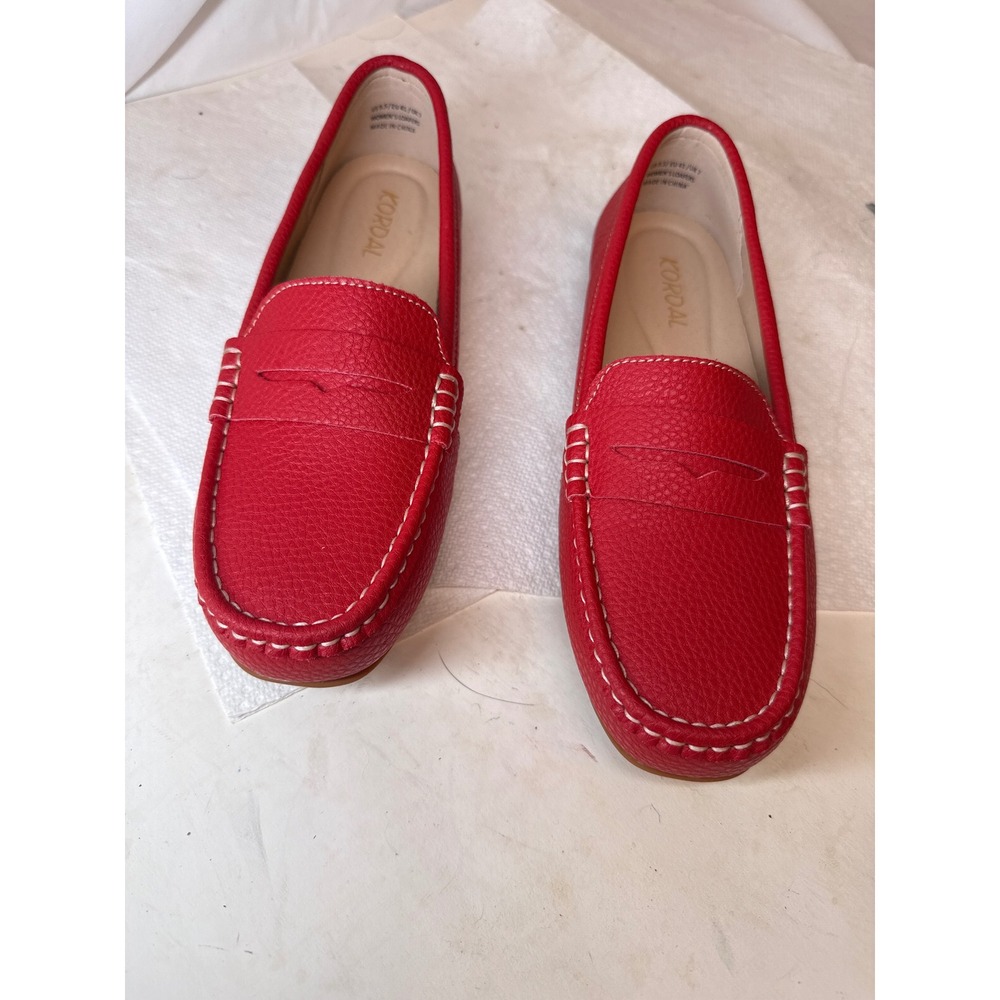 Kordal Red Pebbled Leather Penny Loafers Womens 9.5 Moccasins Slip On. Brand NEW - Picture 2 of 11